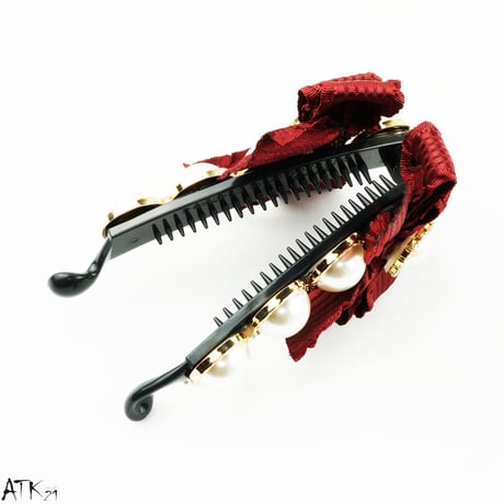 パール リボン ラインストーン バナナクリップ ヘアクリップ レディース 簡単ヘアアレンジ ヘアアクセサリー：BNN170801