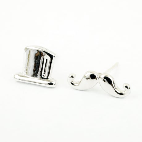 シルクハット ひげ 帽子 髭 男爵セット スタッドピアス おもしろアイテム Silverpost925 シルバー ゴールド メンズ レディース ユニセックス アクセサリー：PS160607