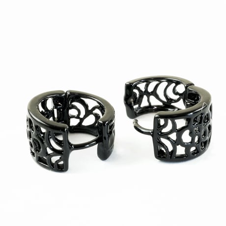 両耳用（2個セット）透かし ブラック フープ リング ピアス シンプル メンズ レディース アクセサリー ：MPB160502