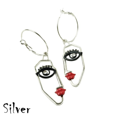 両耳用（2点セット）face フェイスモチーフピアス イヤリング フープピアス 横顔 フェイクピアス おしゃれ 大人アクセ レディース アクセサリー：HPL190901