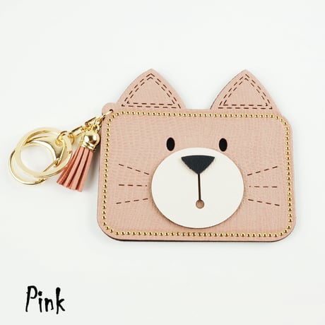 Cat 猫 ねこ ネコ モチーフ スエード パスケース  カードケース カードホルダー ICカード キーホルダー アクセサリー：PC180205