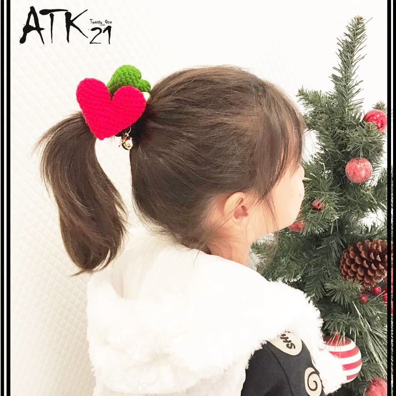 ハートモチーフヘアゴム 毛糸ヘアゴム 子供用ヘアゴム ヘアポニー 卒業  