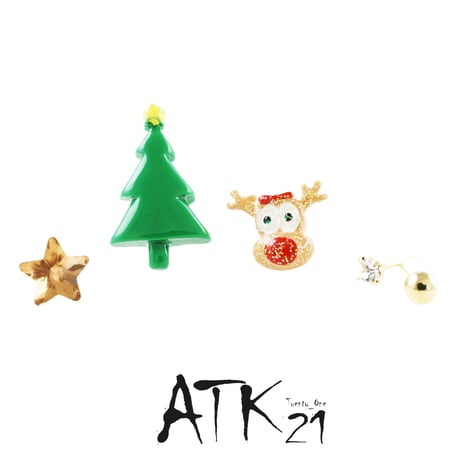 (5点セット）クリスマス Xmas ツリー トナカイ 柊 パヴェボール スター ゴールド ビジュー ピアス スタッドピアス  レディース  ユニセックス アクセサリー：PKS181201/2
