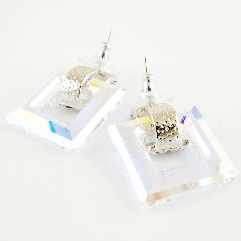 オープン スクエア SWAROVSKI スワロフスキー ピアス オーロラ