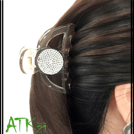 サークル ラインストーン パヴェ ブラック 透明 バンスクリップ ヘアクリップ 髪留め 簡単ヘアアレンジ レディース ヘアアクセサリー：HBL180602