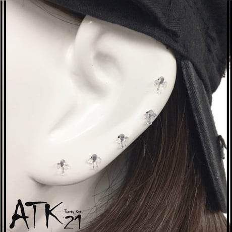 (6点セット）クロスモチーフ 十字架 シークレットピアス 透明ピアス 18G ゴムキャッチ アクリル メンズ レディース ユニセックス アクセサリー：SP190103