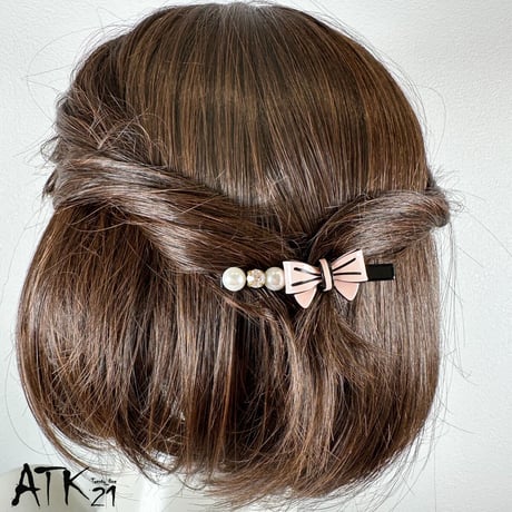 リボンモチーフ ビーズストーン ビーズパール  ヘアピン ヘアクリップ ダッカール 簡単ヘアアレンジ レディース ヘアアクセサリー
