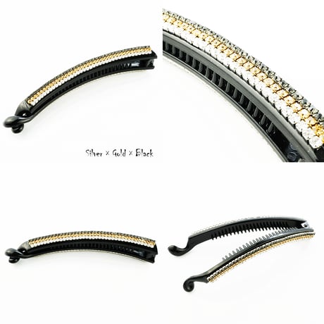3連 ラインストーン バナナクリップ シンプル 上品 きれい目コーデ 簡単ヘアアレンジ レディース ヘアアクセサリー：BNN170301