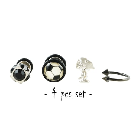 （4点Set）スヌーピー サッカーボール キューブ サーキュラーバーベルコーン バーベルピアス ボディピアス 軟骨 ステンレス  メンズ レディース ユニセックス アクセサリー：PBS181101