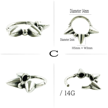 片耳用（1個売り）釘 有刺鉄線 コーン モチーフ リングピアス フープピアス ステンレス 18G 16G サージカルステンレス316L メンズ レディース ユニセックス 韓国アクセサリー 送料無料