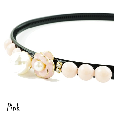 一粒パール カメリア ラインストーン カチューシャ 華奢 レディース 大人 キッズ ヘアアクセサリー：HK180801