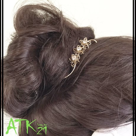 (3点セット)変形フラワー パール ビジュー メタル ゴールド ヘアピンセット 簡単ヘアアレンジ 髪どめ 前髪 レディース ヘアアクセサリー ：HAS180801･2