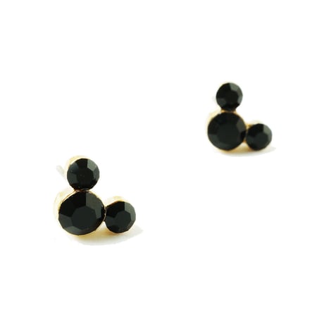 両耳用(2点セット）ミッキー モチーフ Black キラキラ クリア  スタッドピアス メンズ レディース  ユニセックス アクセサリー：PSS181004