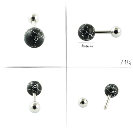 片耳用（1個売り）マーブルボール アクリルボール ステンレス バーベルピアス 16G 軟骨ピアス ボディピアス メンズ レディース ユニセックス アクセサリー：SPS180702