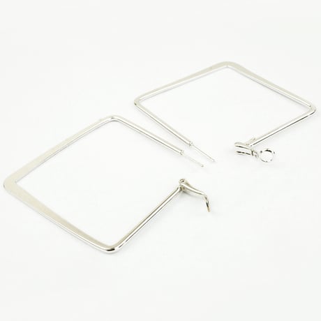 オープンスクエア シンプル フープ リング ピアス シルバー レディース アクセサリー：PL160607
