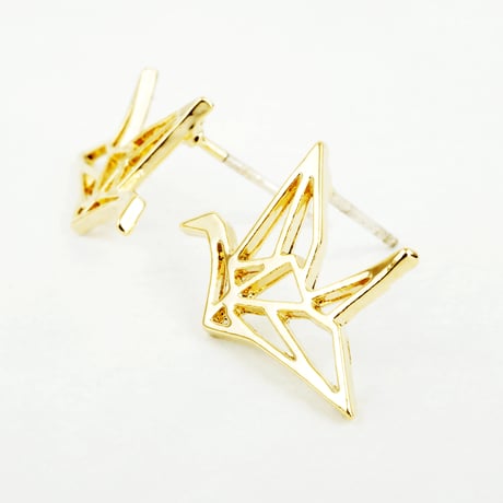 折り鶴 透かし ピアス 和装 シンプル Silverpost925 シルバー ゴールド アクセサリー メンズ レディース ユニセックス：PS160605