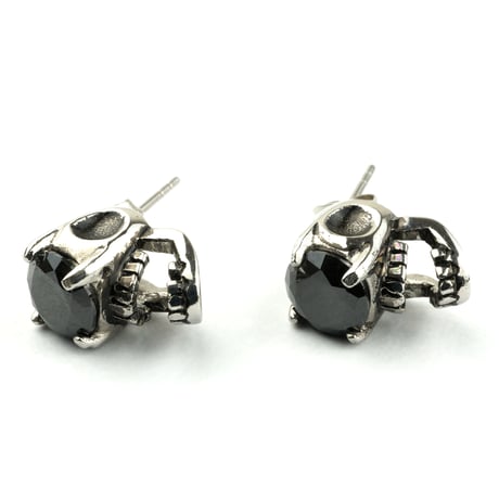 両耳用（2個セット） オニキス ストーン スカル スタッド ピアス メンズ レディース ステンレス シルバー ブラック アクセサリー