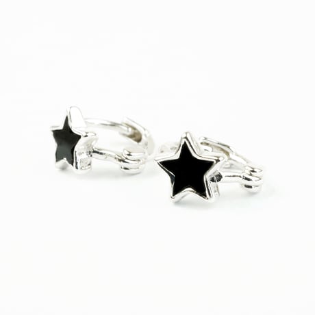 両耳用（2個セット） スター 星 ★ オニキス シェル フープ リング ミニ プチ ピアス 軟骨ピアス メンズ レディース ユニセックス アクセサリー：MPB160511
