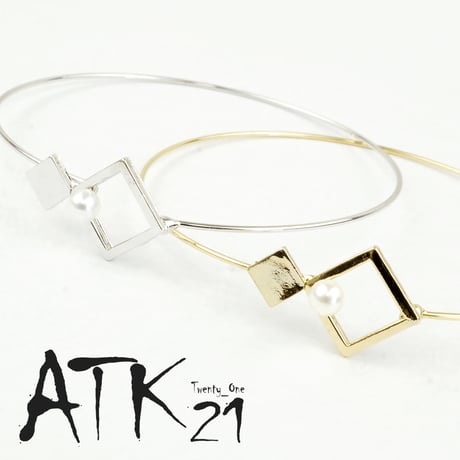 華奢なバングル 一粒パール オープンスクエア×プレート ブレスレット レディース アクセサリー おしゃれ 人気：BR160602SK