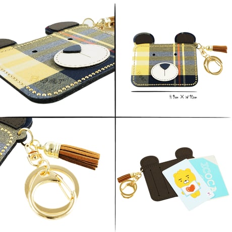 タータンチェック Bear くまちゃん モチーフ スエード パスケース  カードケース カードホルダー ICカード キーホルダー アクセサリー：PC181202