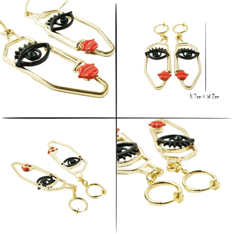 両耳用（2点セット）face フェイスモチーフピアス イヤリング フープピアス 横顔 フェイクピアス おしゃれ 大人アクセ レディース アクセサリー：HPL190901