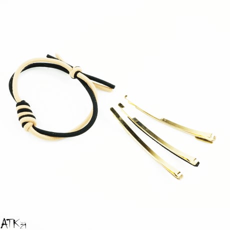 ヘアゴム ヘアピン 3本セット リボン 髪留め シンプル レザー レディース ヘアアクセサリー：HGA171201