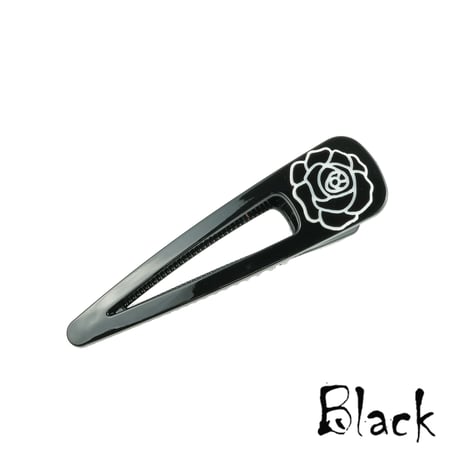 カメリア モチーフ ビック Big オープン トライアングル ブラック ヘアクリップ ダッカールクリップ  髪留め レディース きれい目 ヘアアクセサリー ：HG180301