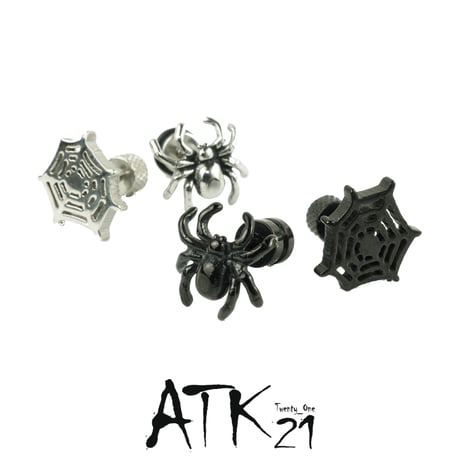両耳用（2点セット）蜘蛛 蜘蛛の巣 16G ステンレスピアス Surgical Steel 316L 軟骨 ボディピアス メンズ レディース ユニセックス アクセサリー：MPS180104