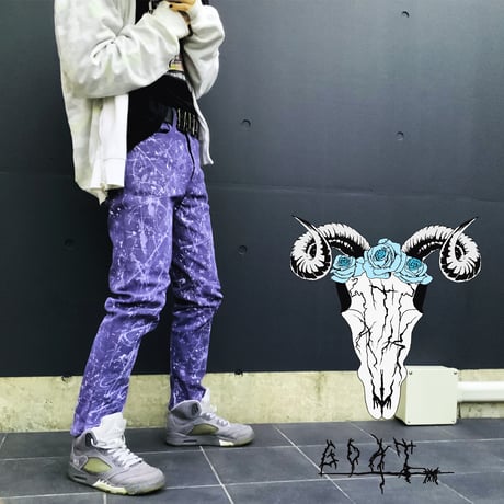 リメイクペイントデニムパンツ デニムパンツ GU ストレッチスリムジーンズ ブラック デニム メンズ ファッション ATK21：RP201002