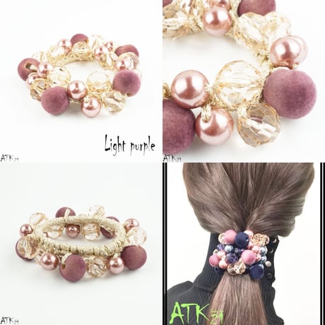 Winter カラーパール ベロアボール ヘアゴム シュシュ じゃらじゃらゴム かわいい おしゃれ 人気 レディース ヘアアクセサリー：HC170901