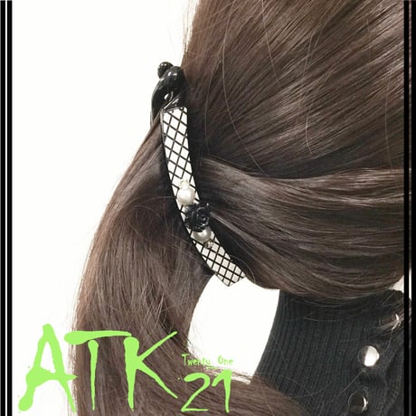 モノトーン チェック black カメリア パール ストーン バナナクリップ ヘアクリップ 簡単ヘアアレンジ レディース ヘアアクセサリー：BNN171001