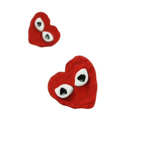 (2点セット）ハートピアス 真っ赤 レッドcuteなお目目 ピアス  メンズ レディース ユニセックス アクセサリー：PSK190901