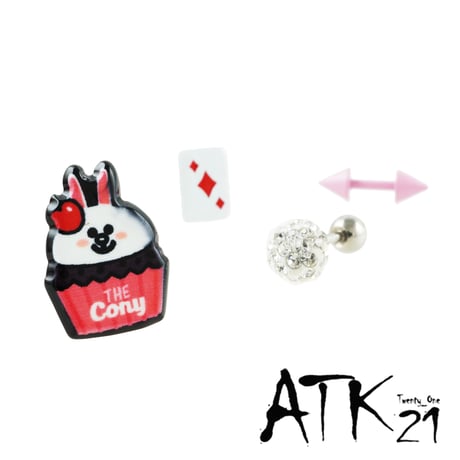 （4点Set）cony パヴェ トランプ バーベルコーン バーベルピアス ボディ 軟骨 スタッド樹脂ポスト ピアス ステンレス  メンズ レディース ユニセックス アクセサリー：PBS181102