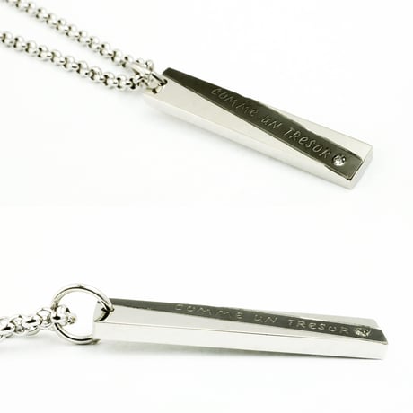 スクエア メッセージ 刻印 プレート ペアネックレス ステンレス CZダイヤモンド  ブラック ピンクゴールド  ユニセックス アクセサリー：PNS161001