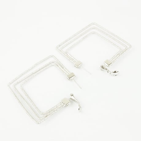 ３連 スクエア フープピアス シルバー レディース アクセサリー：PL160807