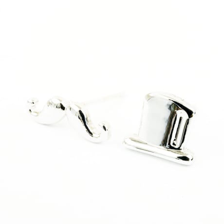シルクハット ひげ 帽子 髭 男爵セット スタッドピアス おもしろアイテム Silverpost925 シルバー ゴールド メンズ レディース ユニセックス アクセサリー：PS160607