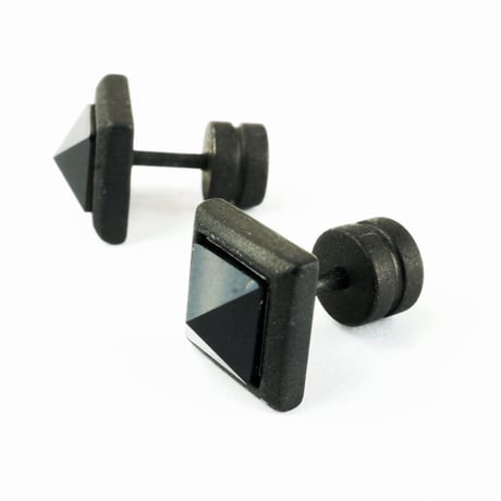 両耳用（2個セット） ピラミッド スクエア  バーベル ピアス メンズ レディース ステンレス Surgical Steel316L ターコイズ ブラック ホワイト アクセサリー：MP160205