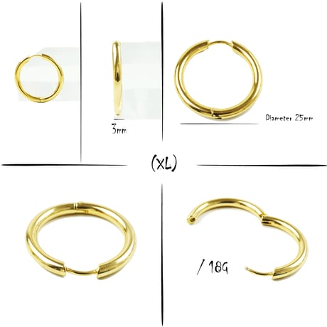 片耳用（1個売り）Gold リングピアス フープピアス シンプル 18G ステンレスピアス Surgical Steel 316L メンズ レディース ユニセックス アクセサリー：HPS191203