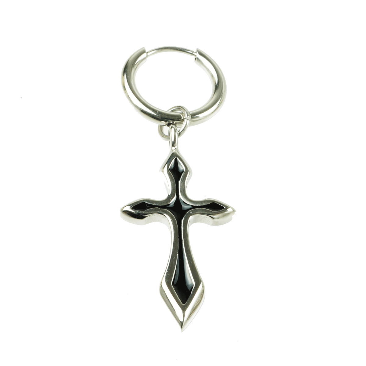 片耳用（1個売り）クロス 十字架 ブラック シルバー フープピアス