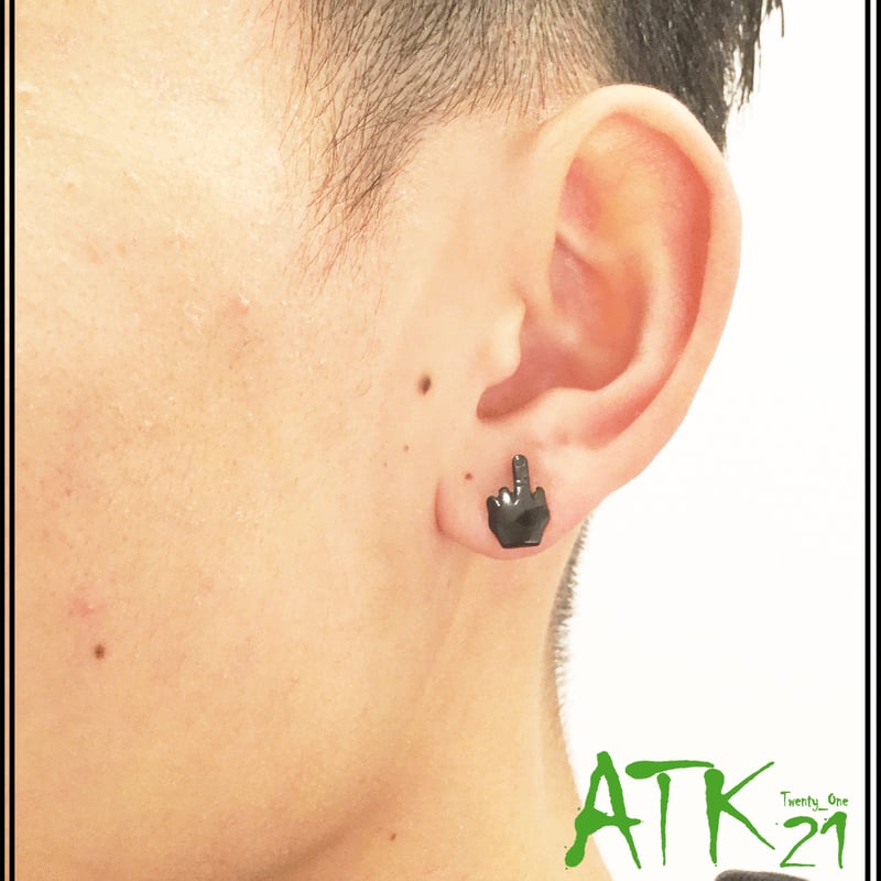 両耳用（2点セット）fuck ファックサイン 16G ステンレスピアス