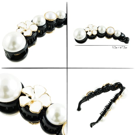 フラワー パール カラーサークル バナナクリップ 髪留め しっかり留まる 挟むだけ ヘアクリップ レディース 簡単ヘアアレンジ ヘアアクセサリー ：BNN190501