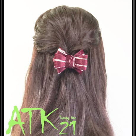 ベロア ボーダー ストライプ リボン ヘアゴム ヘアポニー レディース ヘアアクセサリー：HG170902
