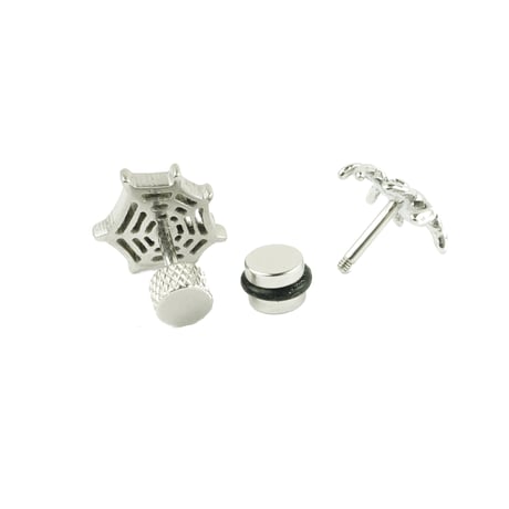 両耳用（2点セット）蜘蛛 蜘蛛の巣 16G ステンレスピアス Surgical Steel 316L 軟骨 ボディピアス メンズ レディース ユニセックス アクセサリー：MPS180104