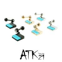 両耳用（2点セット）スクエア バイカラー ターコイズ 大理石モチーフ 正方形 16G ボディピアス バーベル メンズ レディース ユニセックス アクセサリー：MPS190302