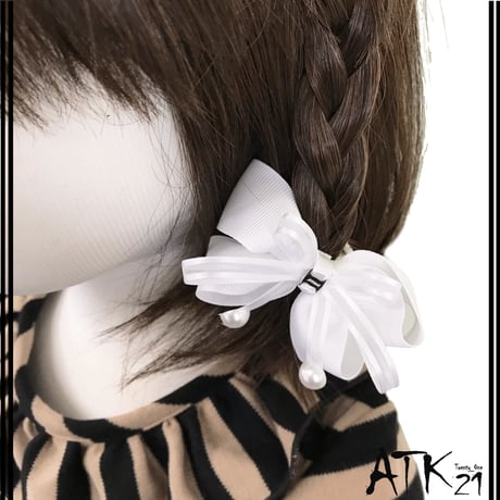 (2点セット） 真っ白なリボン White ホワイトヘアゴム ツインテール ヘアポニー 卒業式 入学式 発表会 七五三 結婚式 パーティ 子供 キッズ ヘアアクセサリー：HGK190301