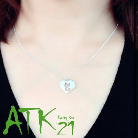 ねこ ネコ 猫 ハートプレート ネックレス レディース アクセサリー：NC160602