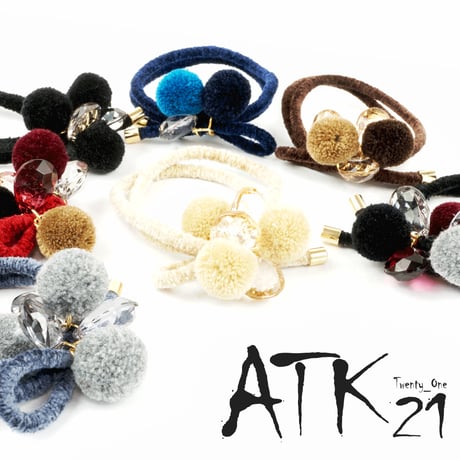ビジュー ポンポン付きヘアゴム 2連 ヘアポニー レディース ヘアアクセサリー：HG161003