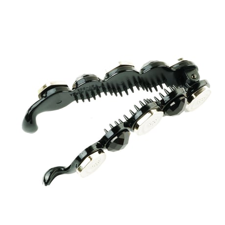 ローズモチーフ ブラック ストーン ジュエル  バナナクリップ エレガント 大人アクセ 髪留め しっかり留まる レディース 簡単ヘアアレンジ ヘアアクセサリー：BNN180302