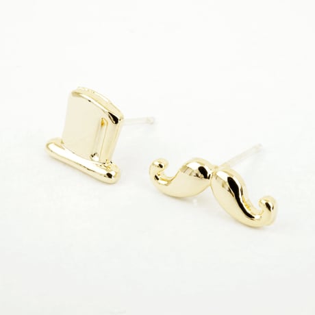シルクハット ひげ 帽子 髭 男爵セット スタッドピアス おもしろアイテム Silverpost925 シルバー ゴールド メンズ レディース ユニセックス アクセサリー：PS160607