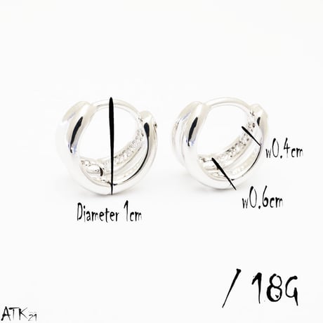 両耳用（2個セット）シンプル ２ライン ミニ フープピアス 18G シルバー メンズ レディース ユニセックス アクセサリー：HPB170705